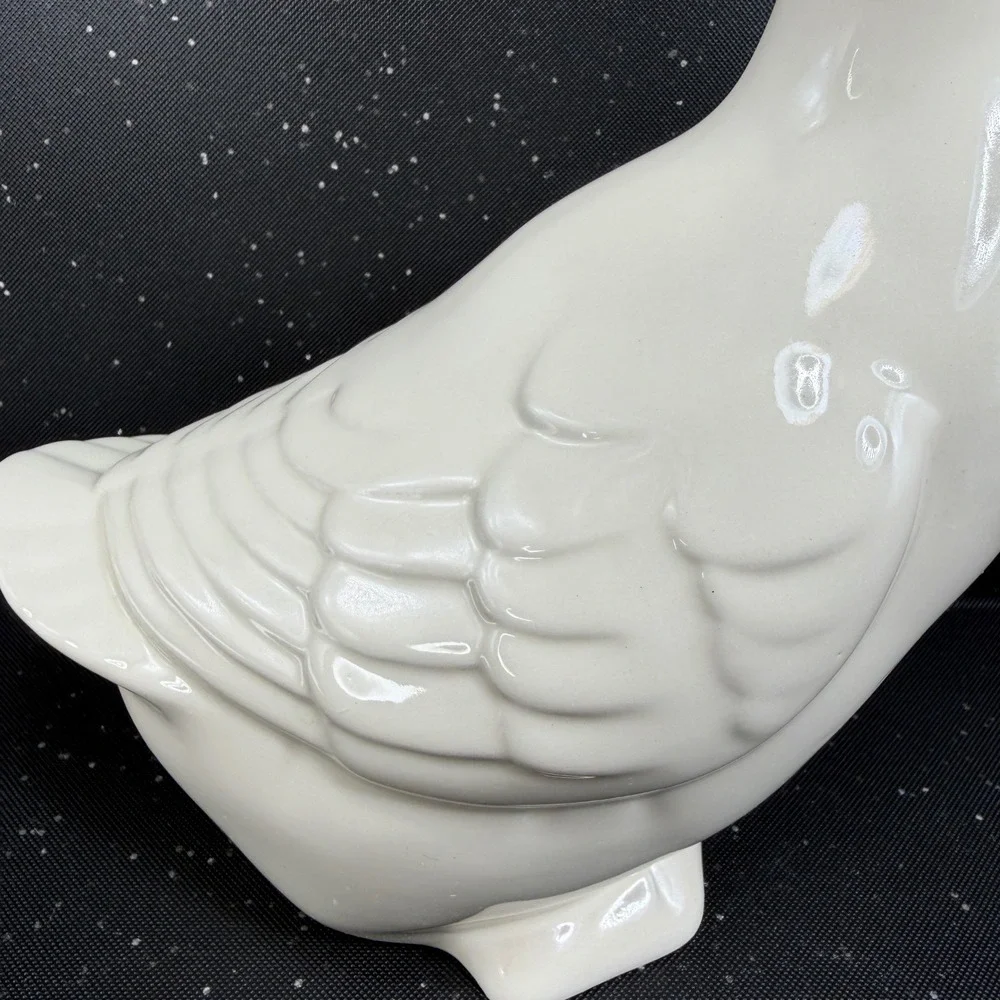 Lionstone Pottery White Ceramic Duck Figurine Glossy Bird Statue 10in Tall